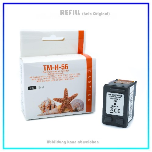 REF56A - Black - Refill Tintenpatrone für HP Drucker C6656A - HP 56A, Inhalt 19ml (kein Original).